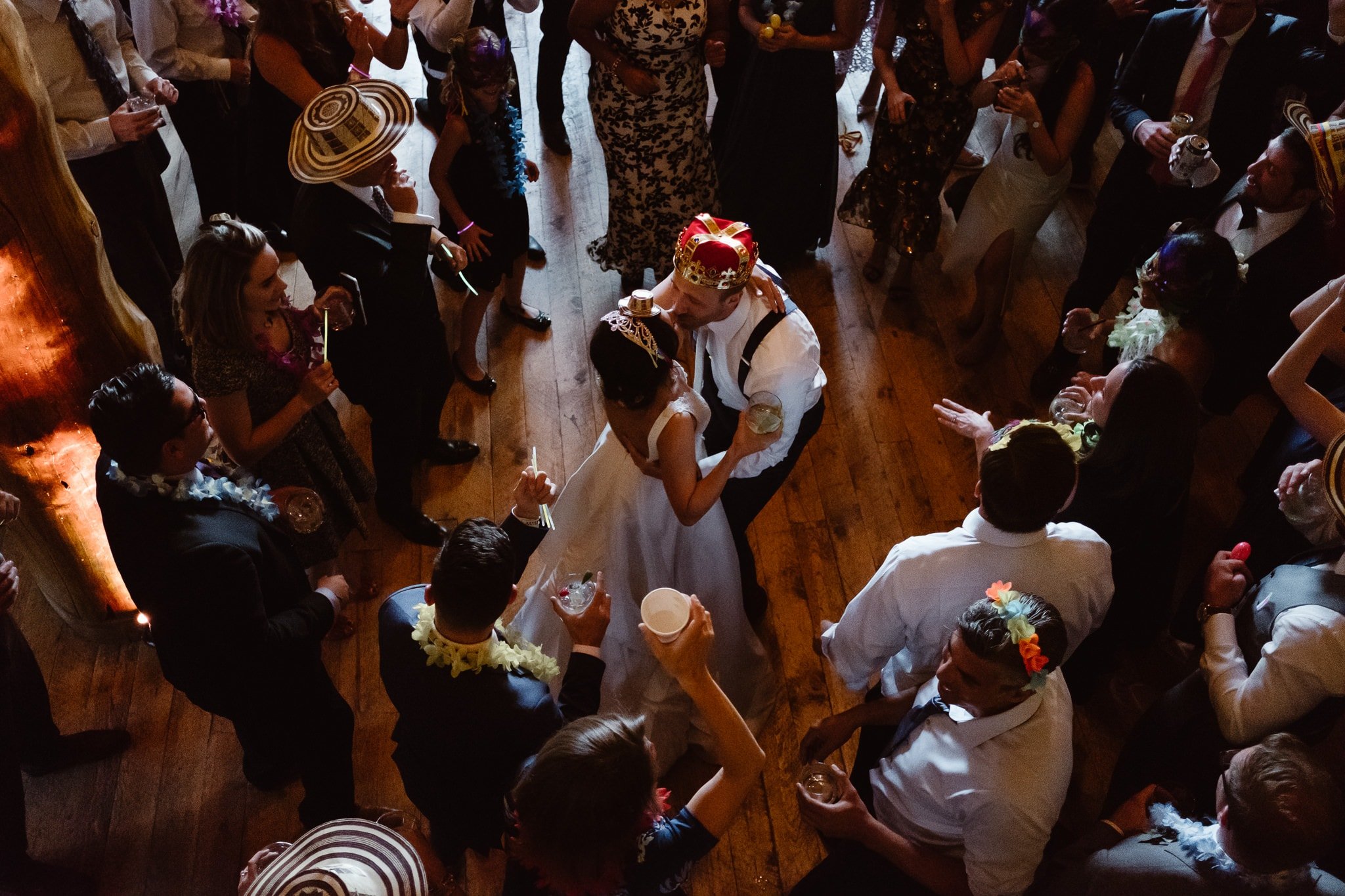 La hora loca reception dancing at Breckenridge Nordic Center wedding, Colorado wedding photographer