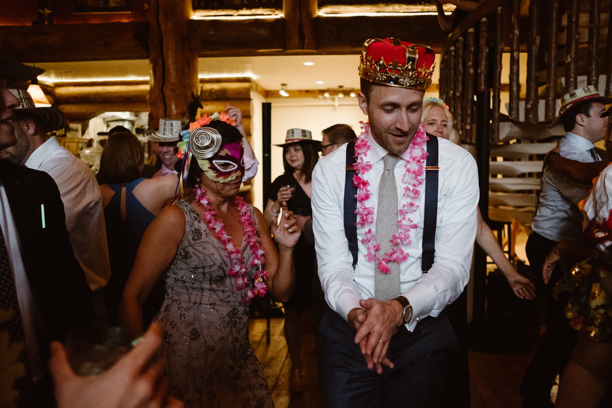 La hora loca reception dancing at Breckenridge Nordic Center wedding, Colorado wedding photographer