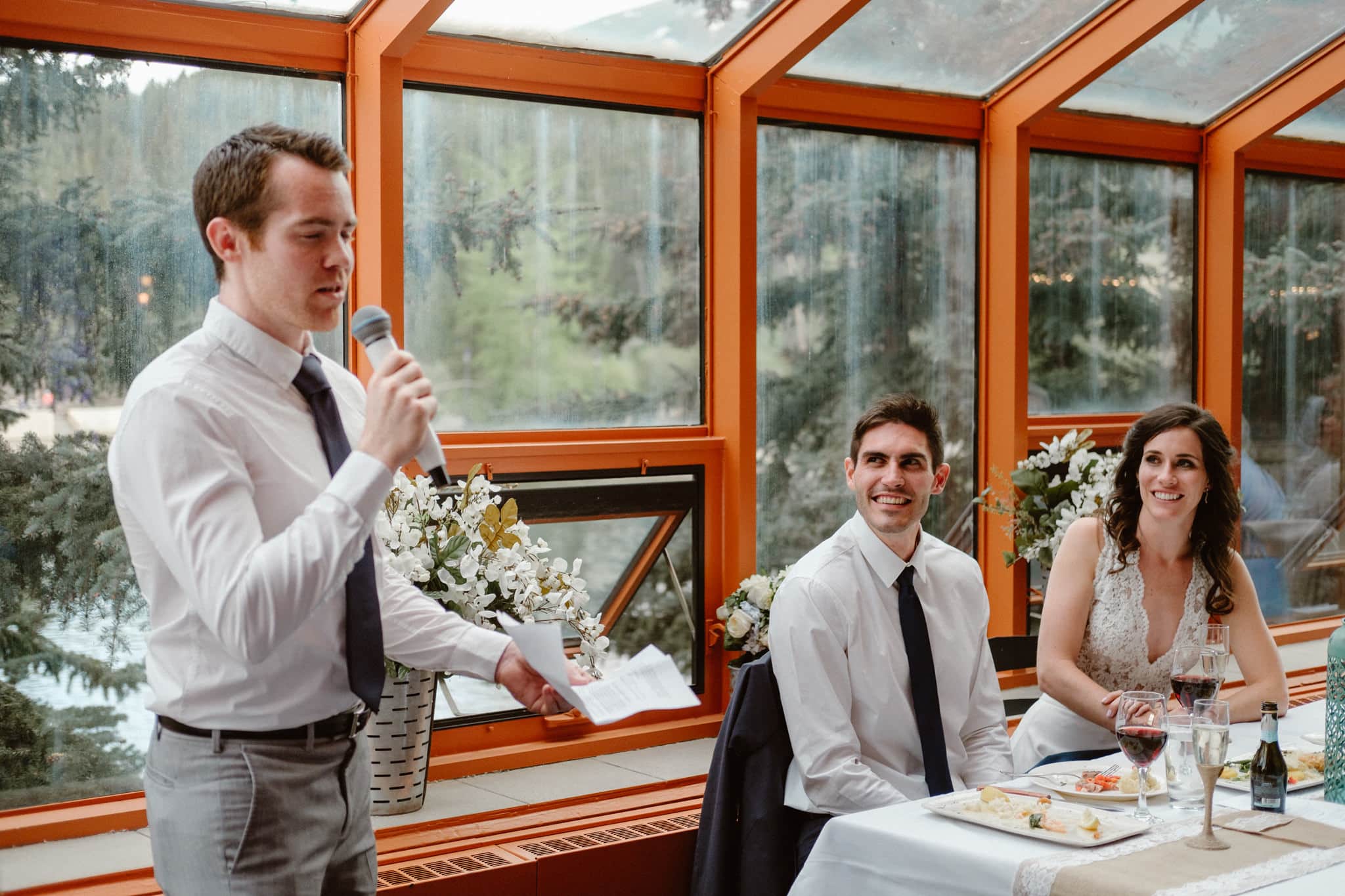 Best man gives toast at Sauce on the Maggie, Breckenridge wedding photographer