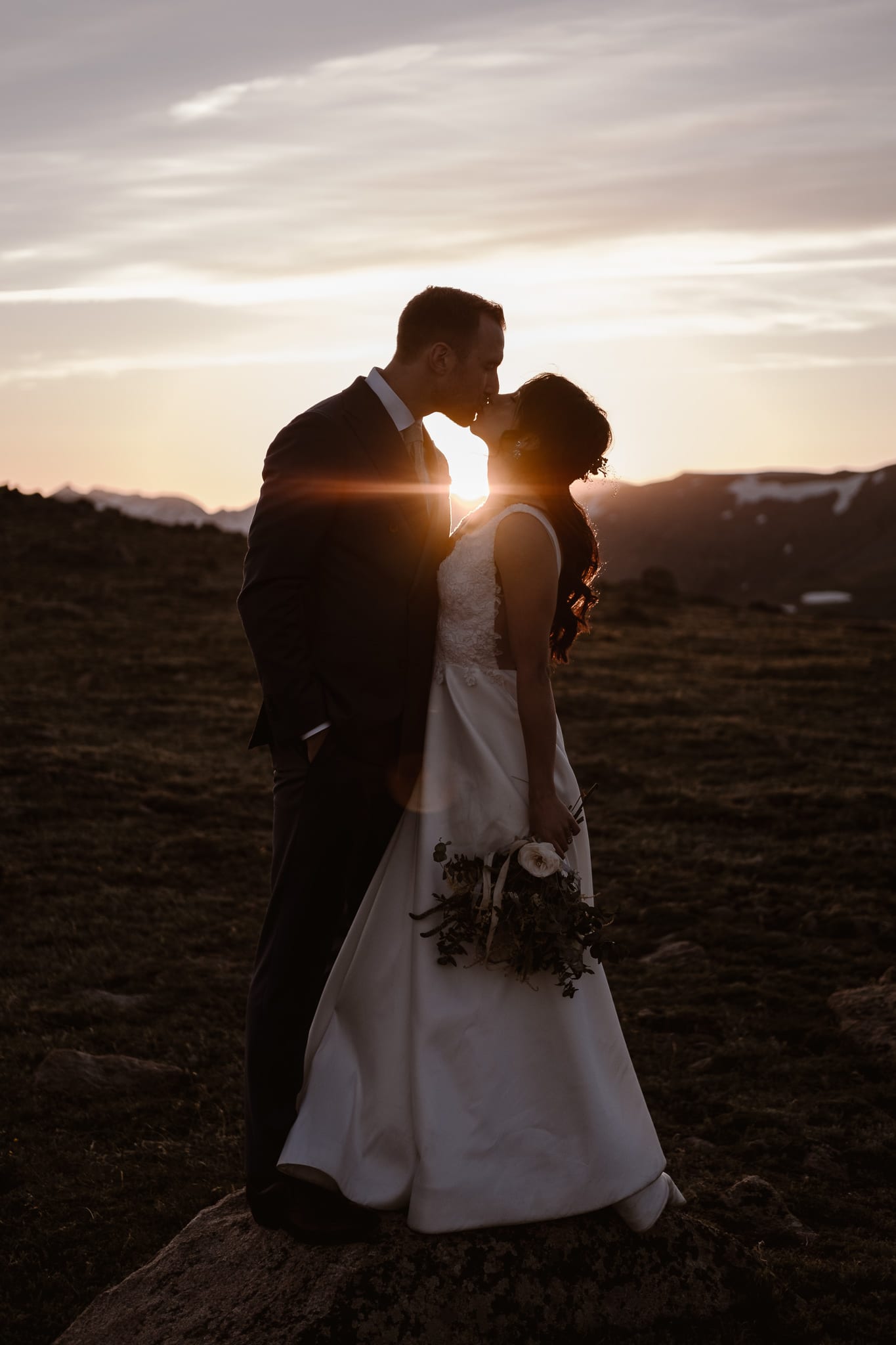 Trail Ridge Road Elopement Photographer, Colorado adventure wedding photography, mountain hiking elopement, bride and groom at sunset
