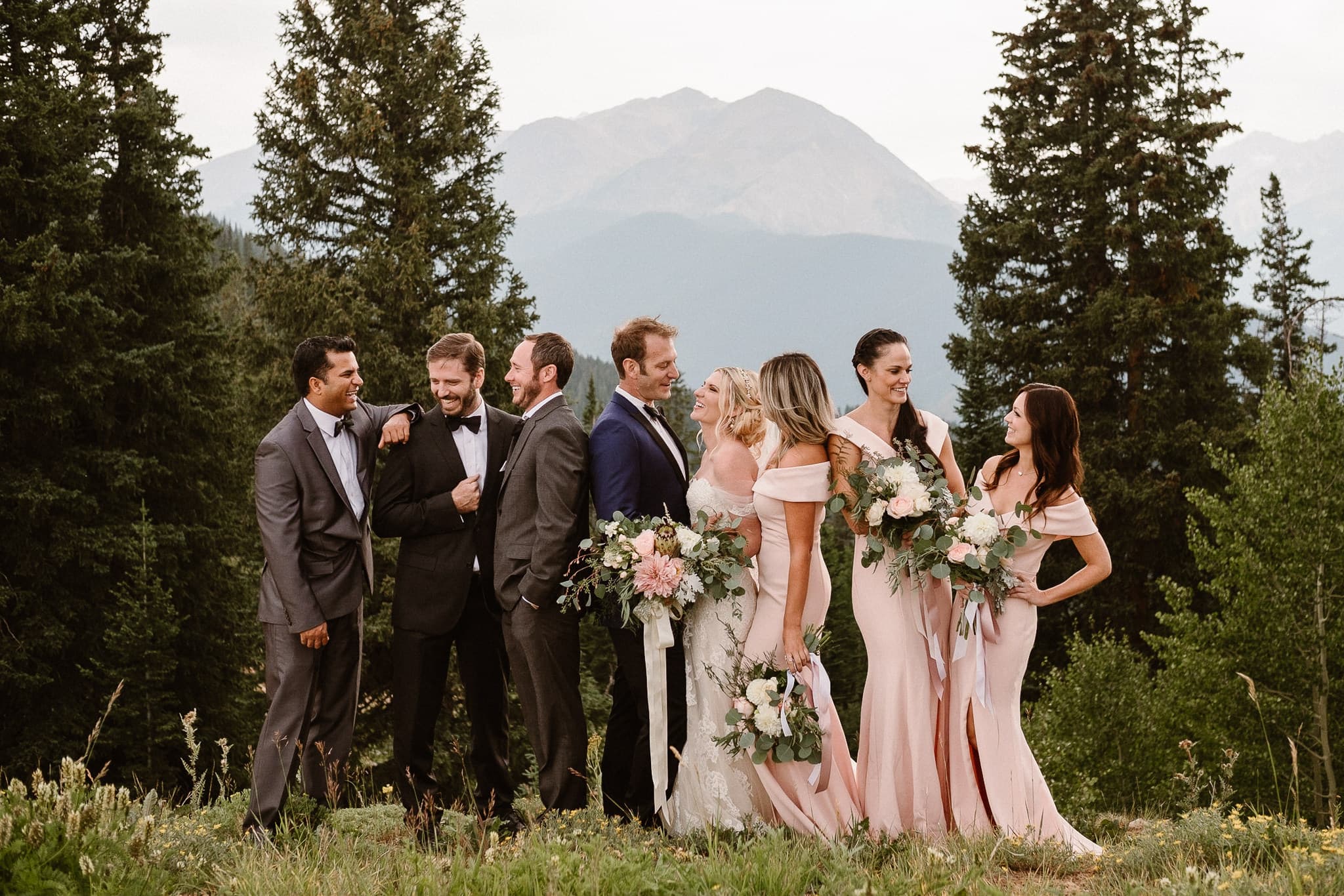 Aspen ranch wedding, Colorado mountain wedding photographer, Aspen luxury wedding, wedding party portraits