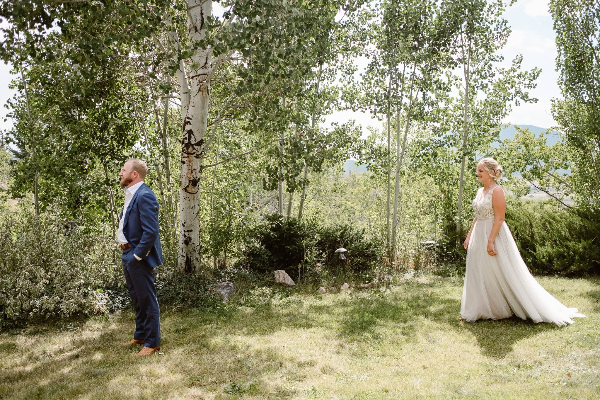 Steamboat Springs wedding photographer, La Joya Dulce wedding, Colorado ranch wedding venues, bride and groom first look, first look photos, wedding photographs