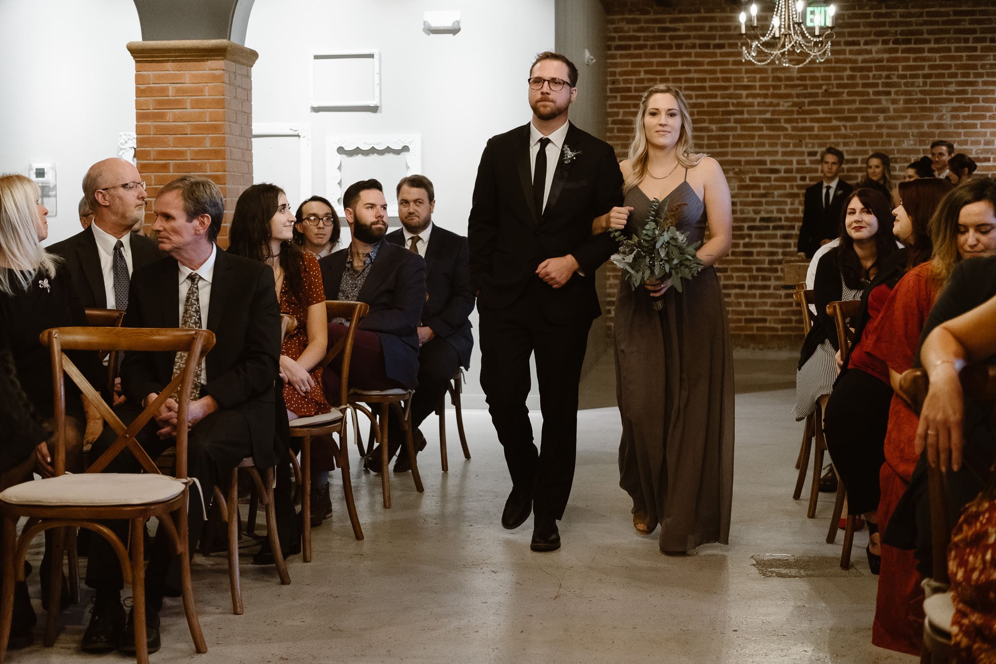 St Vrain Wedding Photographer | Longmont Wedding Photographer | Colorado Winter Wedding Photographer, Colorado industrial chic wedding ceremony, wedding processional