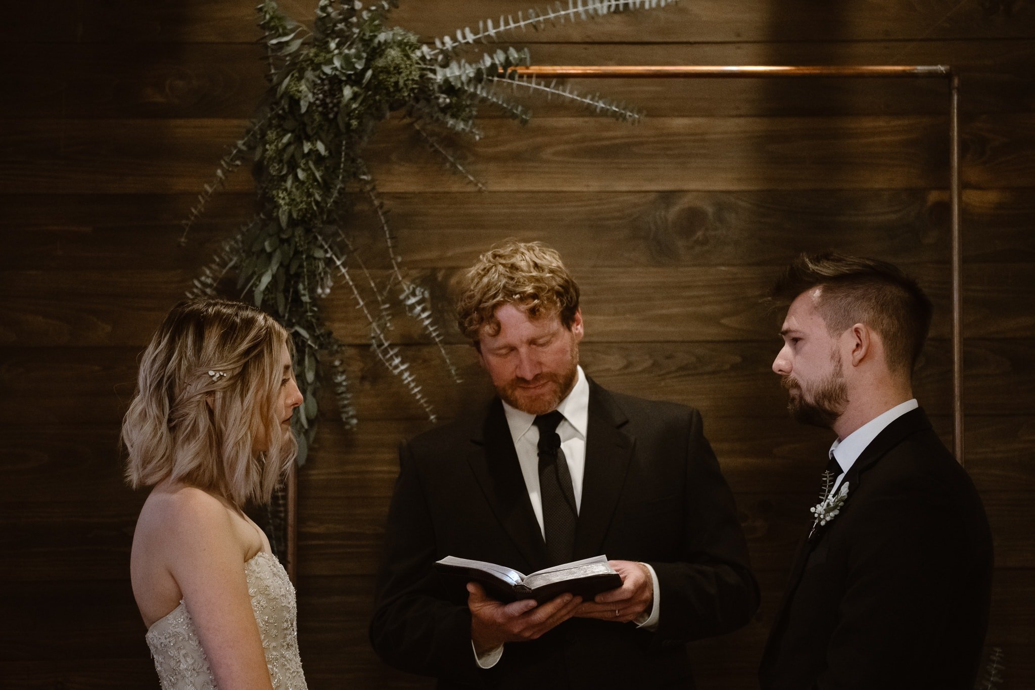 St Vrain Wedding Photographer | Longmont Wedding Photographer | Colorado Winter Wedding Photographer, Colorado industrial chic wedding ceremony,