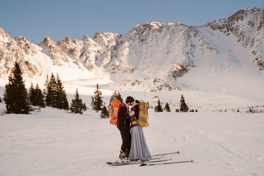 Backcountry skiing elopement in Colorado