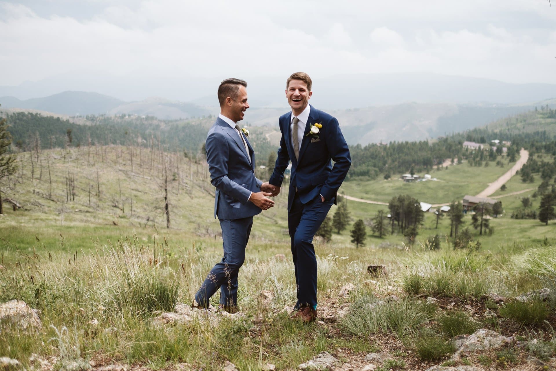 Grooms wedding portraits at Colorado Mountain Ranch in Boulder, gay wedding in Colorado