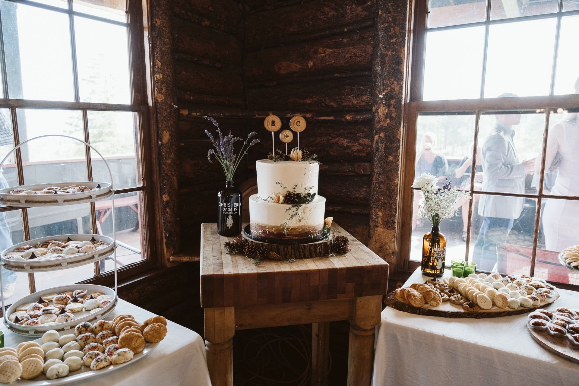 White and gold rustic wedding cake by Shamane's Bake Shoppe in Boulder Colorado