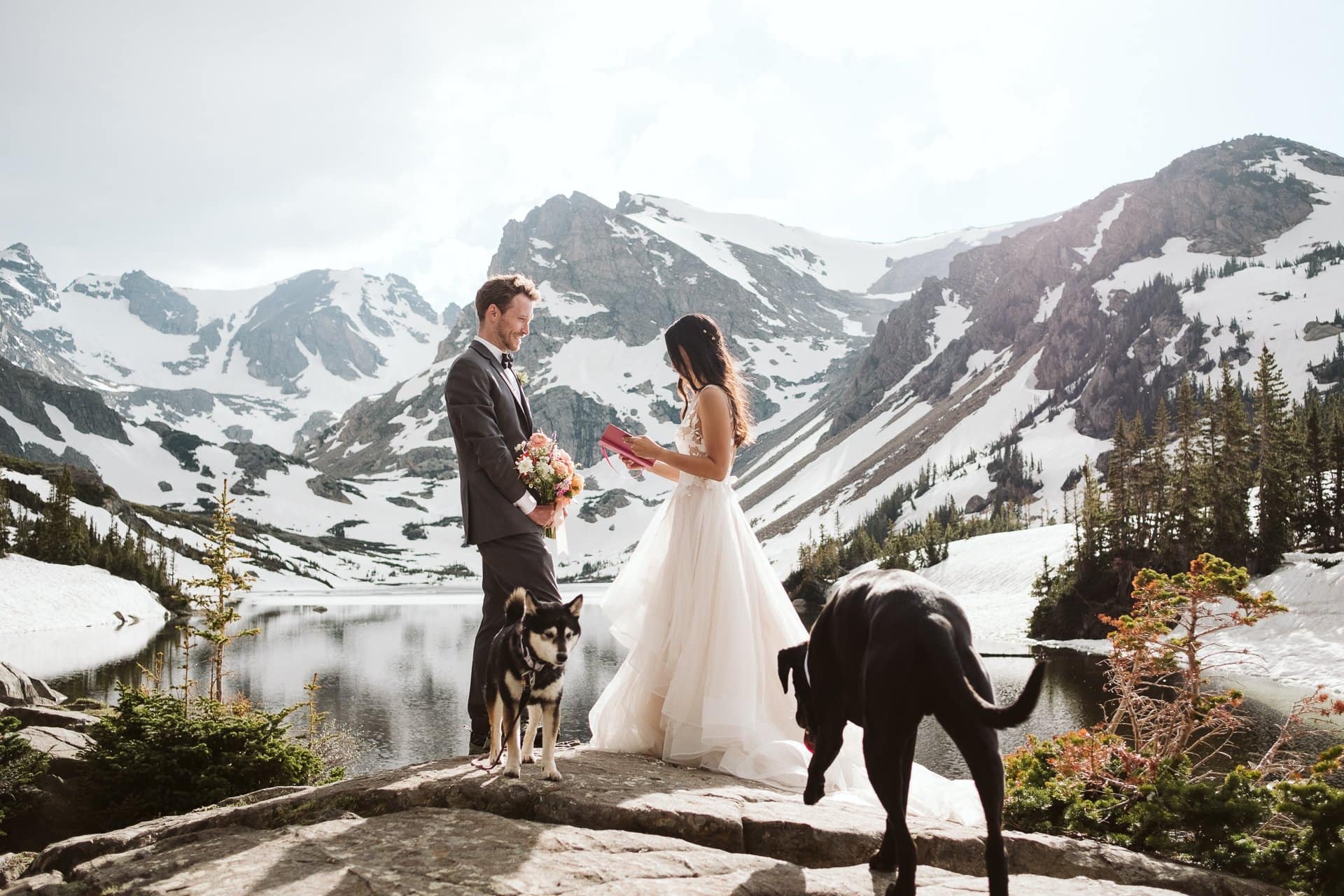 Indian Peaks Wilderness elopement, Colorado adventure elopement photographer, mountain elopement ceremony at alpine lake