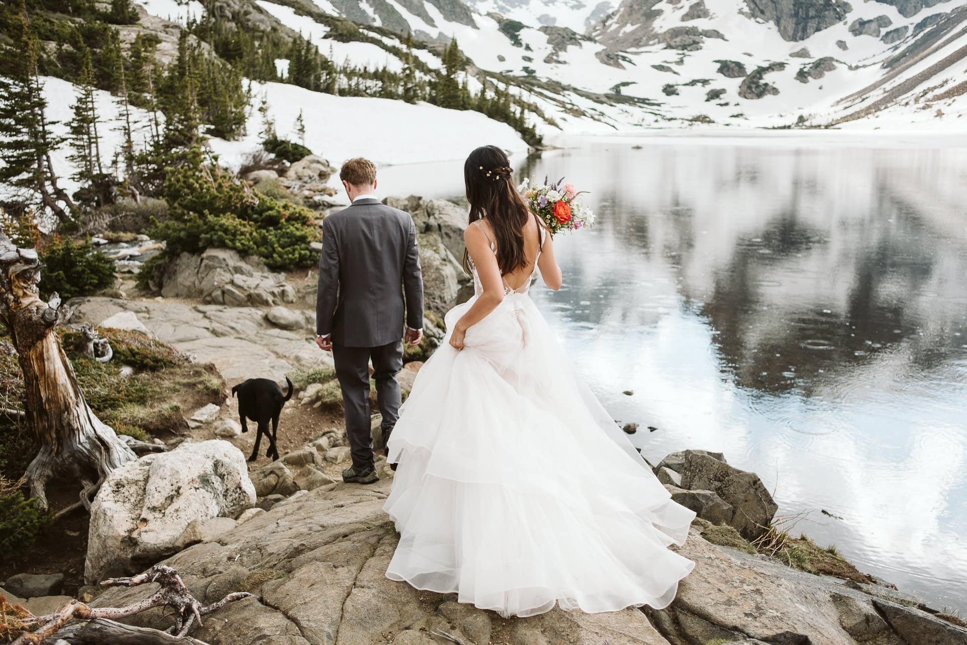 Hiking adventure elopement in the Colorado mountains, Boulder wedding photographer, Indian Peaks Wilderness elopement