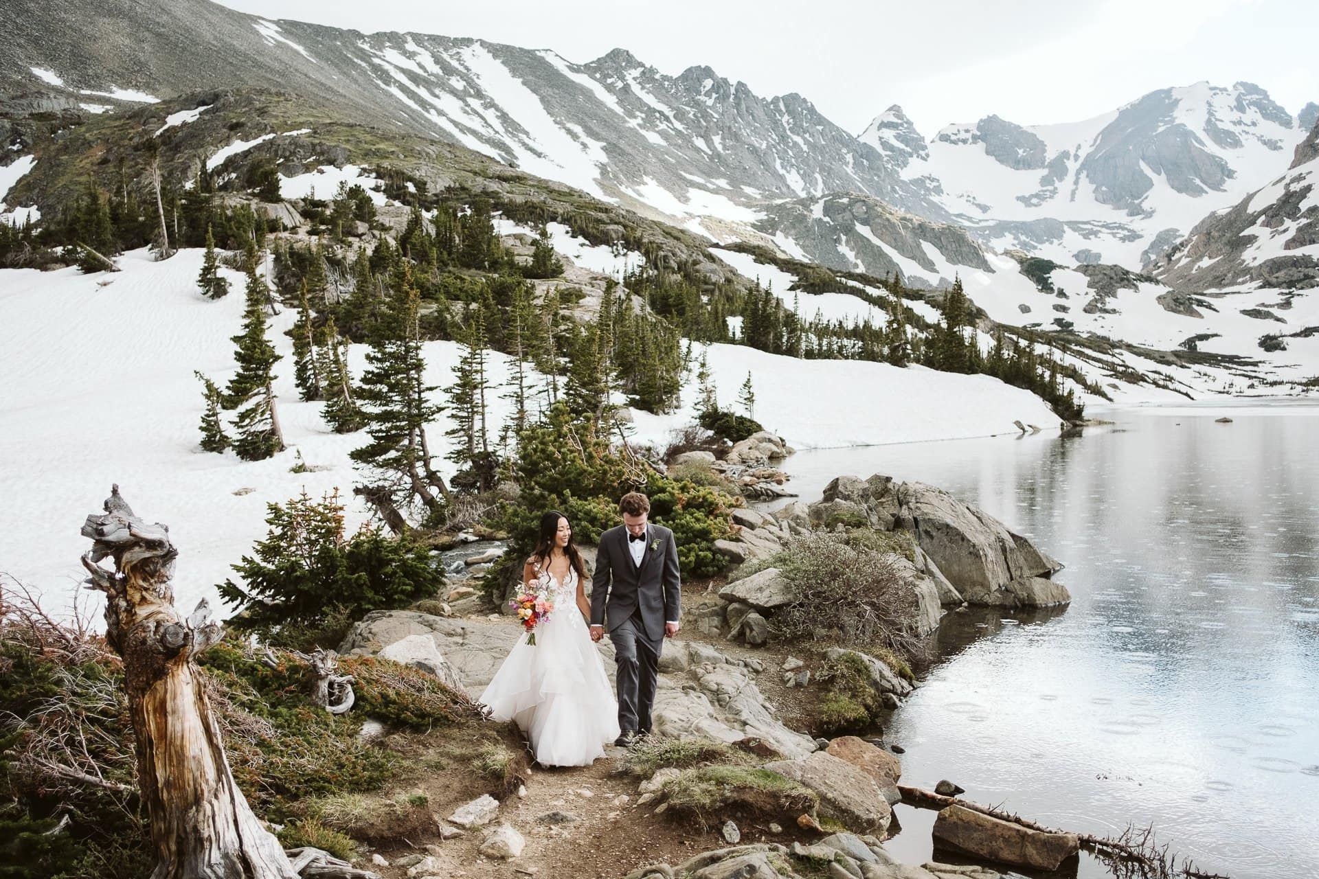 Hiking adventure elopement in the Colorado mountains, Boulder wedding photographer, Indian Peaks Wilderness elopement