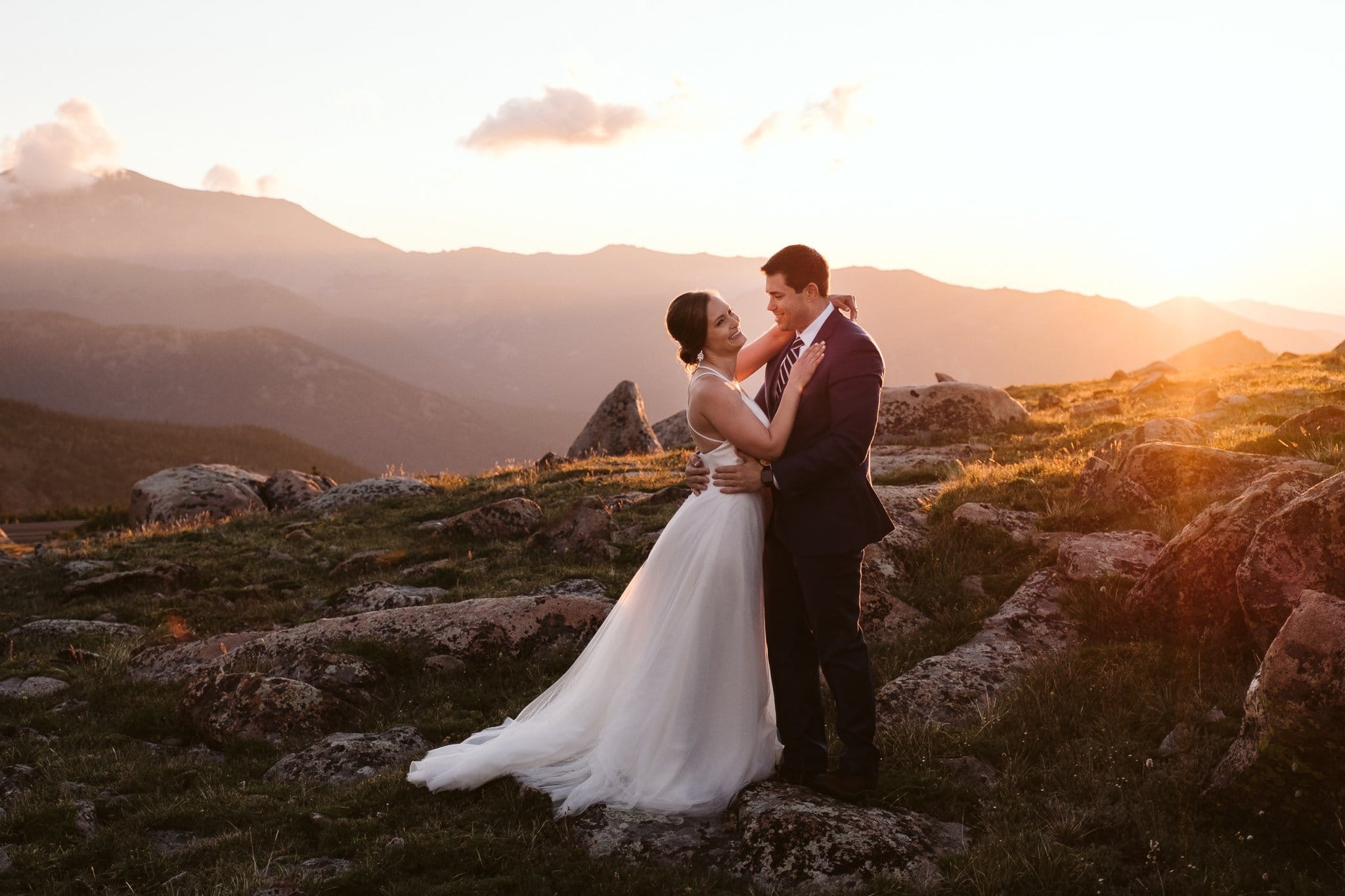 Sunrise hiking elopement in Rocky Mountain National Park, Colorado elopement photographer