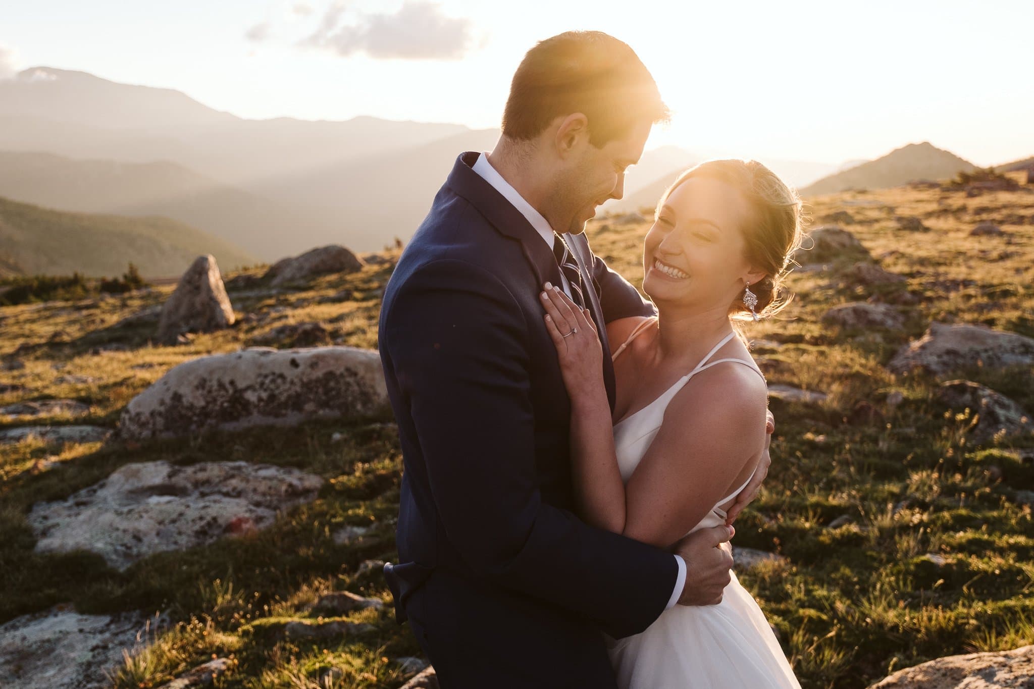 Colorado adventure elopement at sunrise, hiking wedding in the Rocky Mountains
