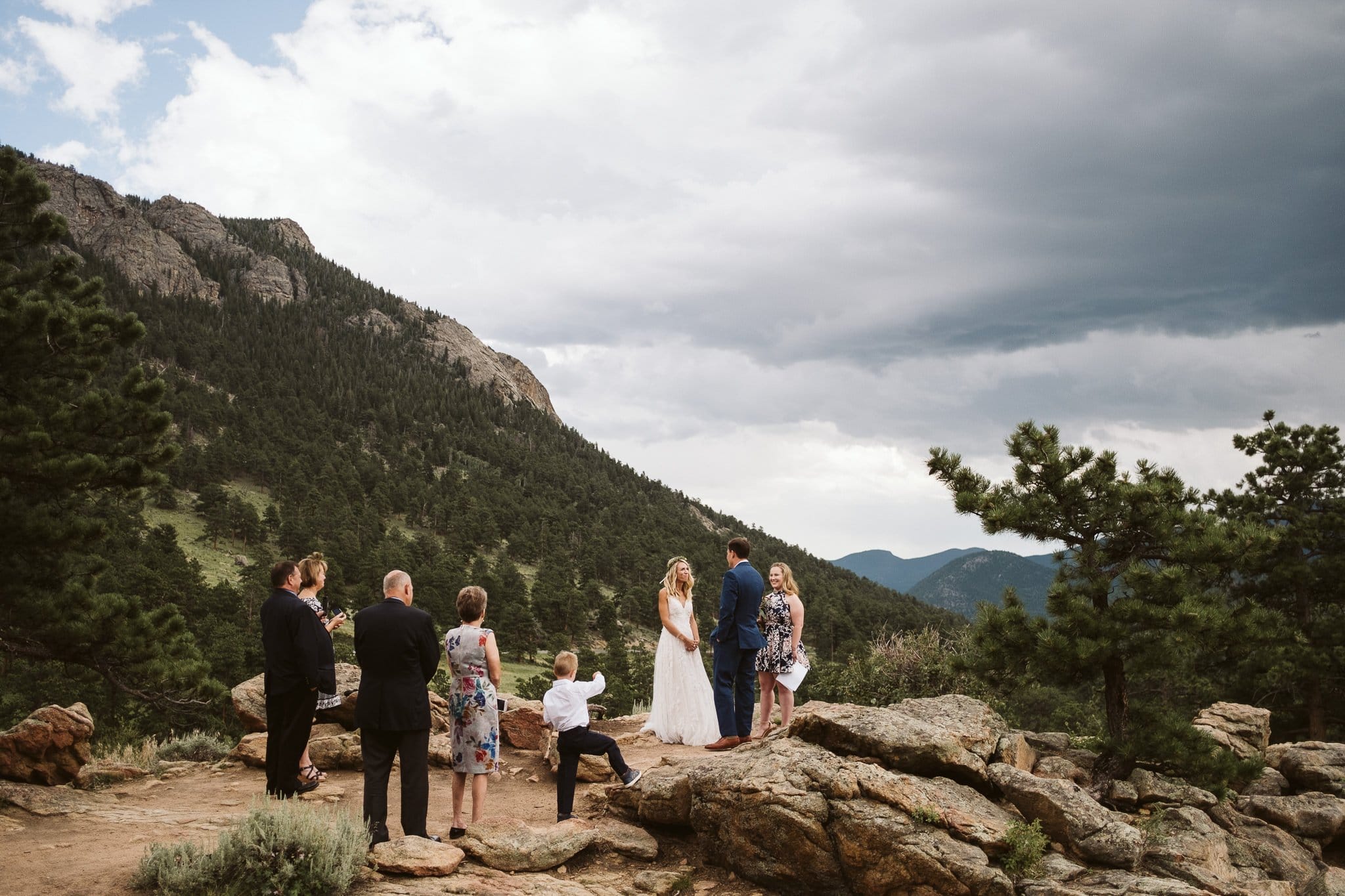 Elopement ceremony at 3M Curve in Rocky Mountain National Park, Colorado elopement photographer