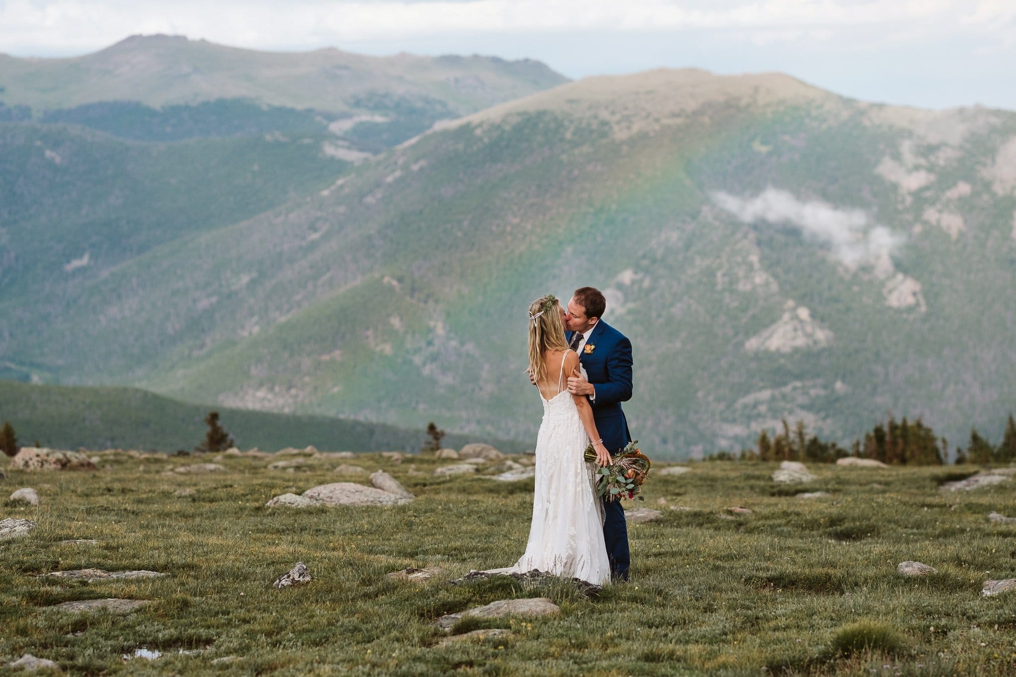 Rocky Mountain National Park elopement in Colorado with stormy weather and rainbow