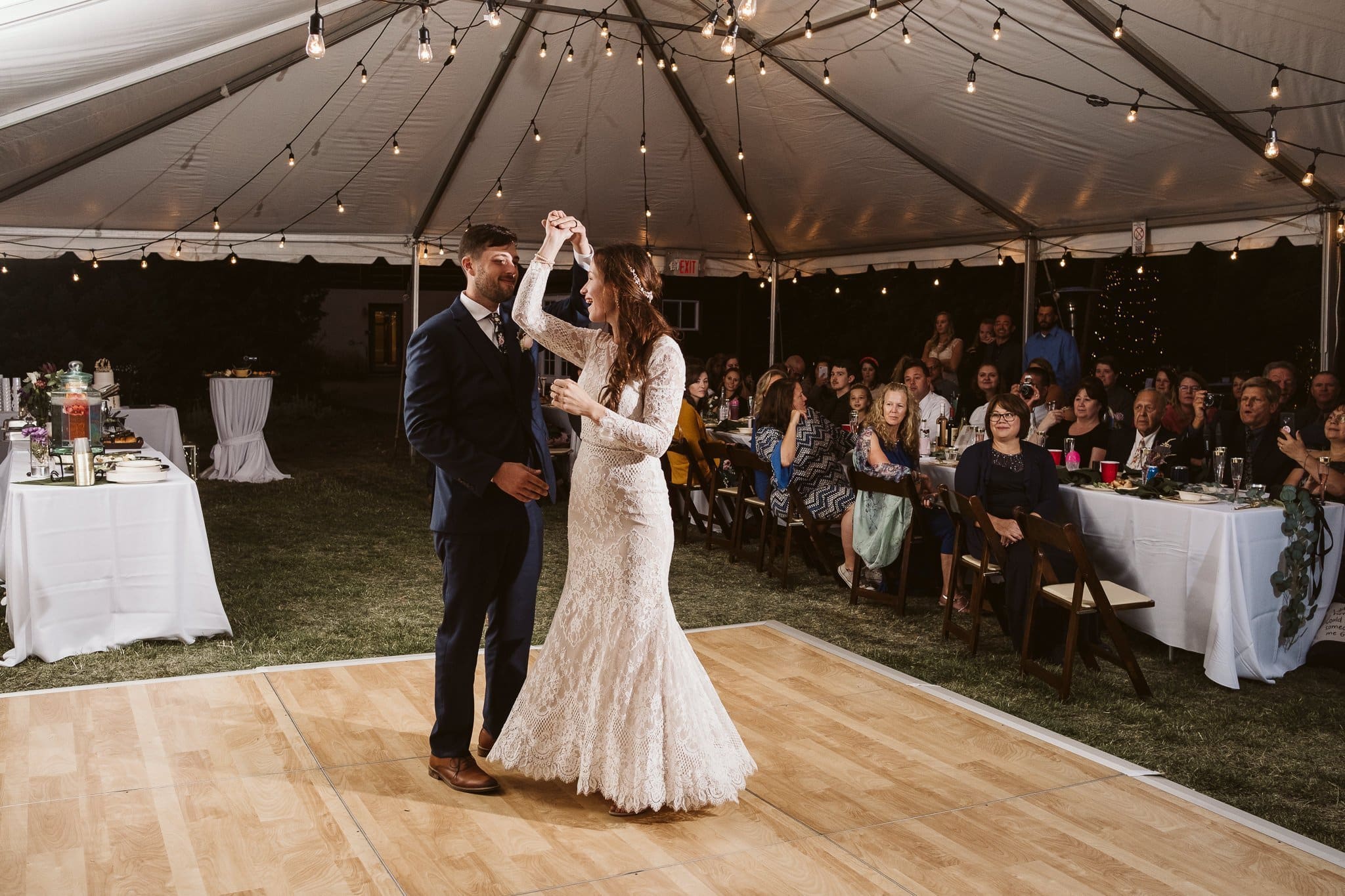 Bride and groom first dance at Rivertree Lodge in Breckenridge