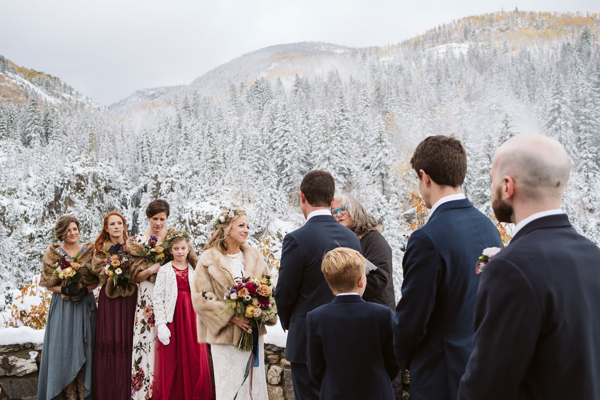 Elopement ceremony at Fish Creek Falls overlook in Steamboat Springs