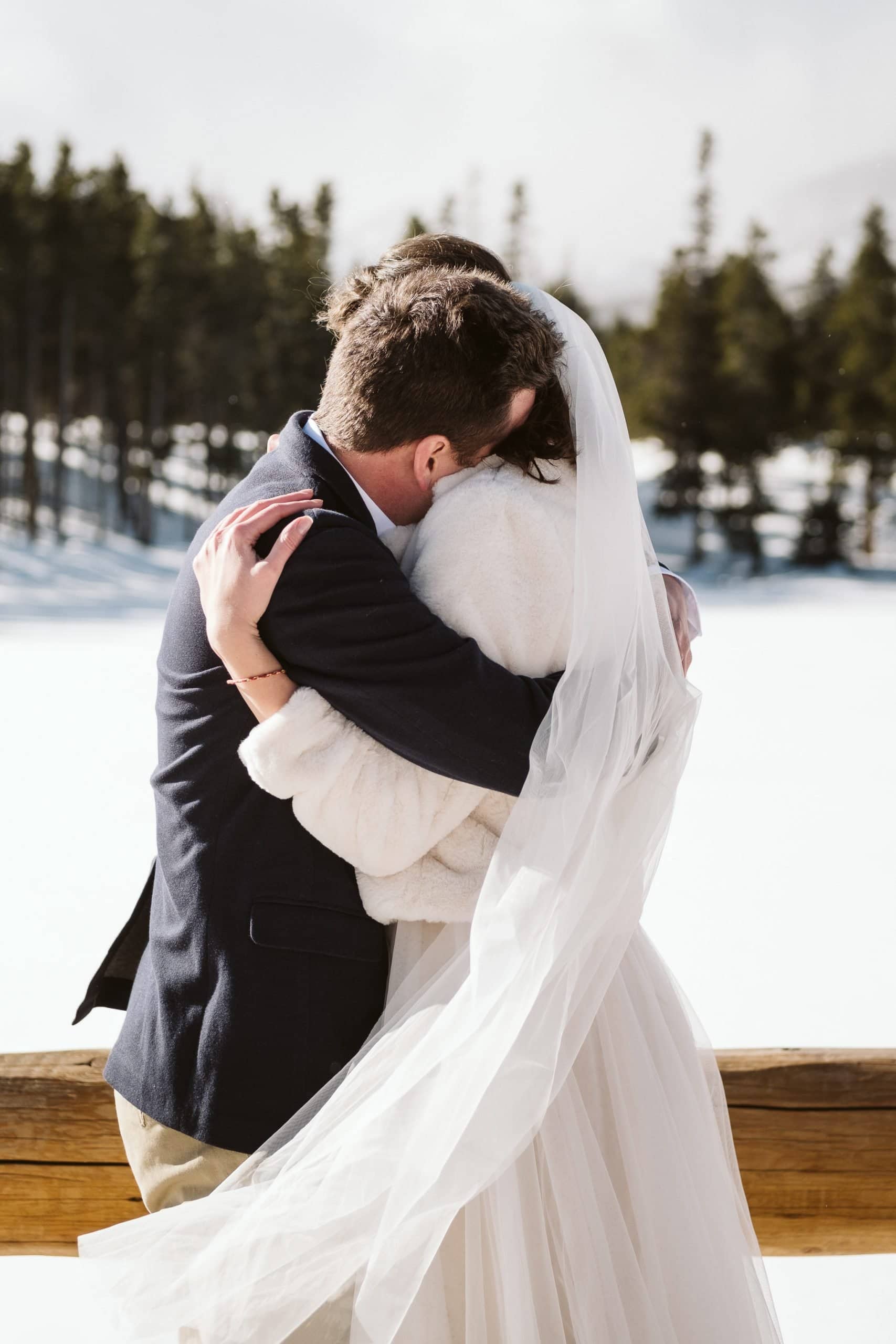 Sprague Lake elopement in winter in Rocky Mountain National Park.