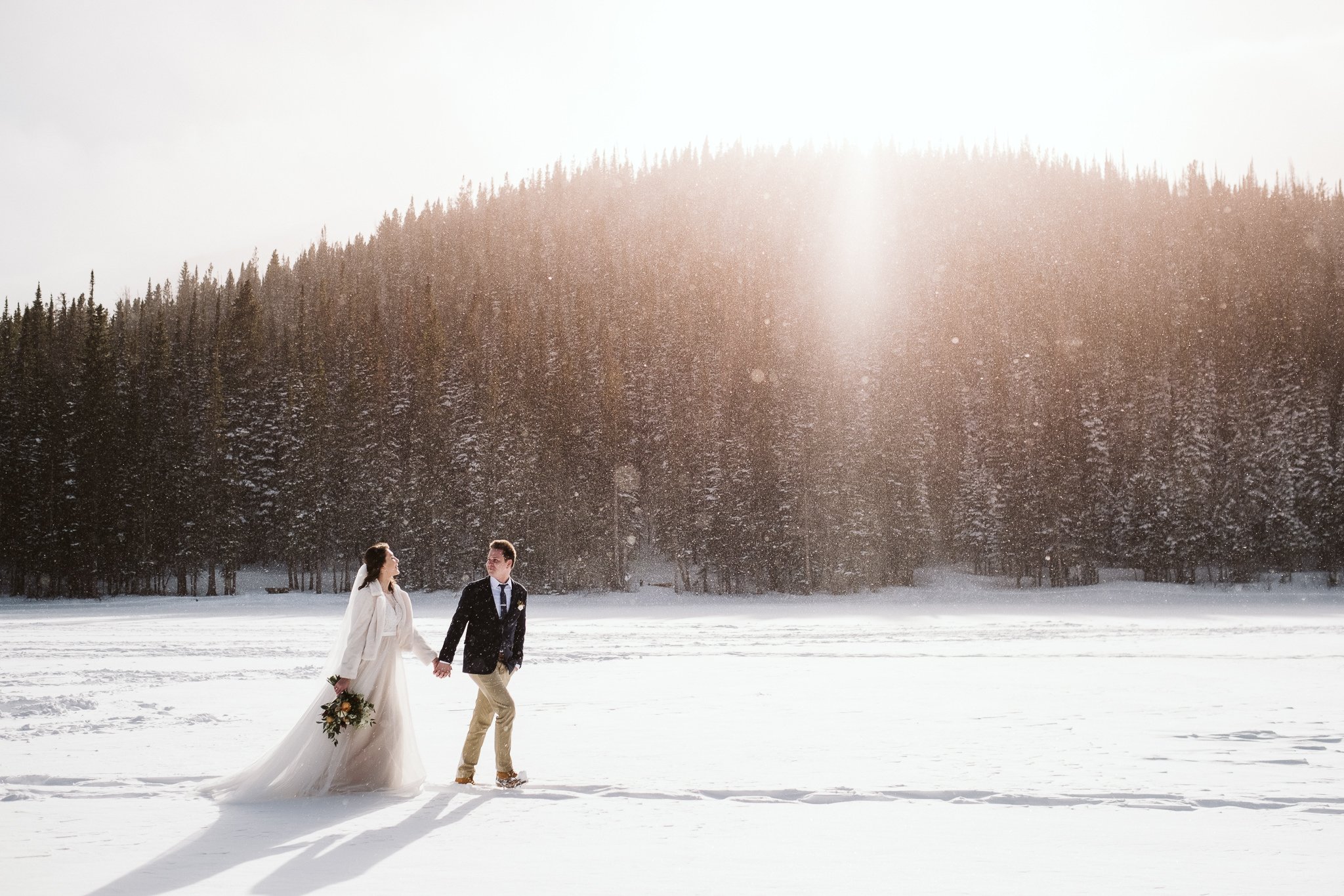Winter elopement at Bear Lake in Rocky Mountain National Park.