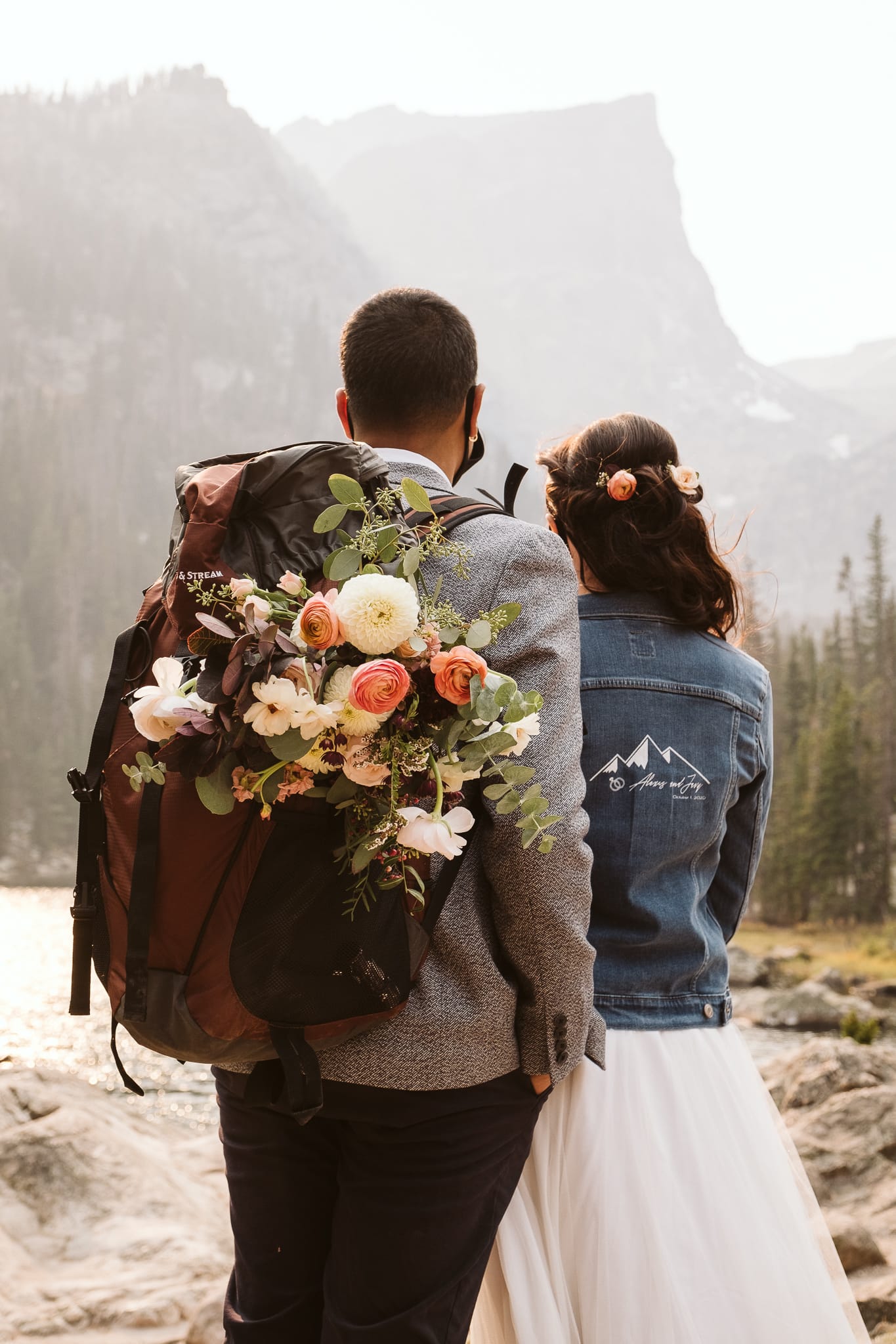 Hiking backpack with adventure elopement gear