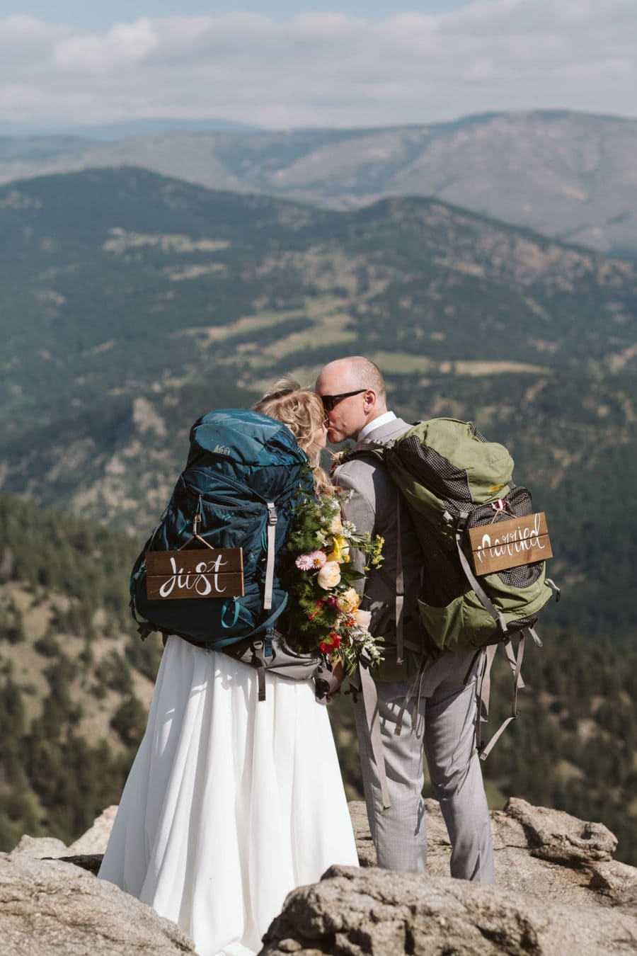 Just Married backpack signs
