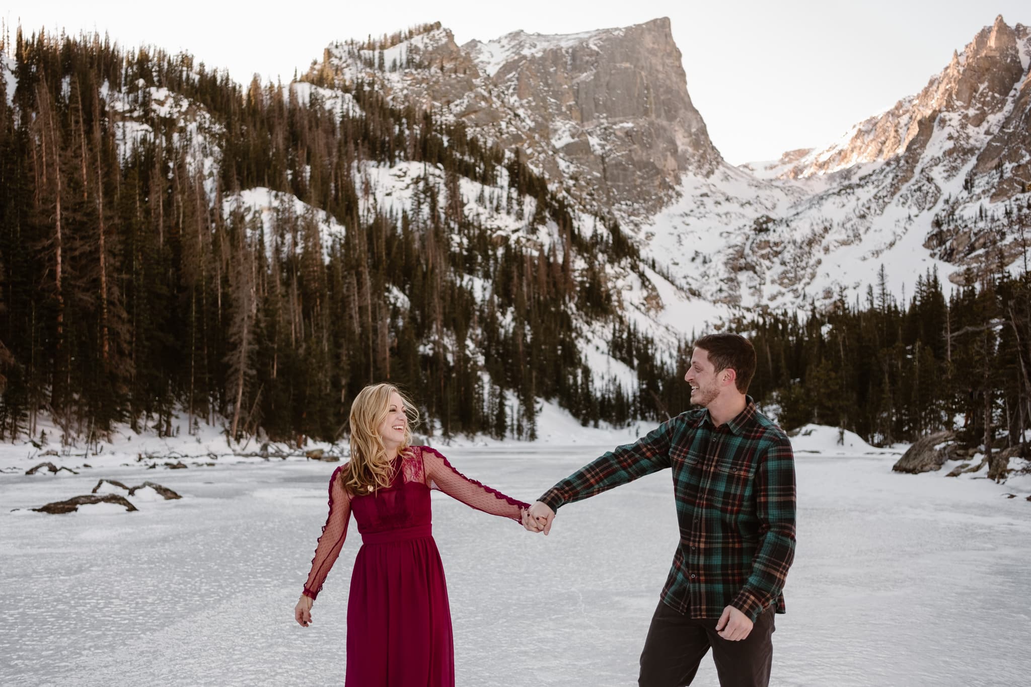 Dream Lake engagement session in winter