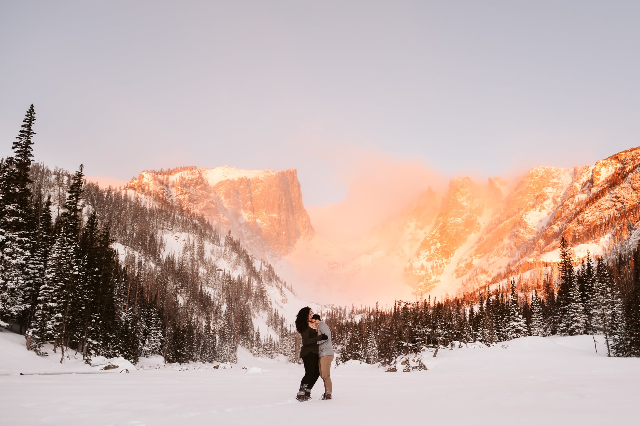 Winter engagement session on Dream Lake
