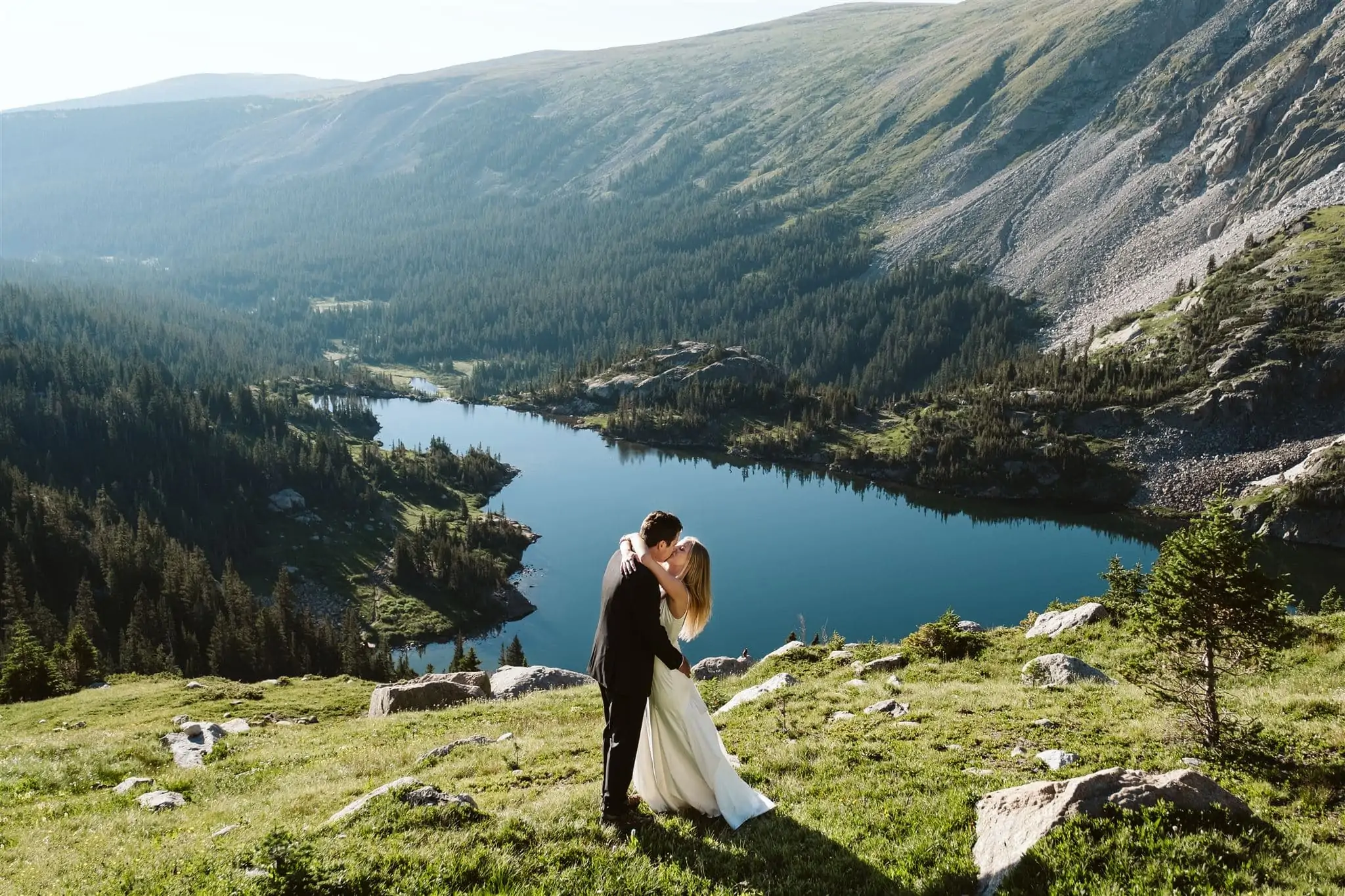 Early morning elopement in Colorado with backlighting