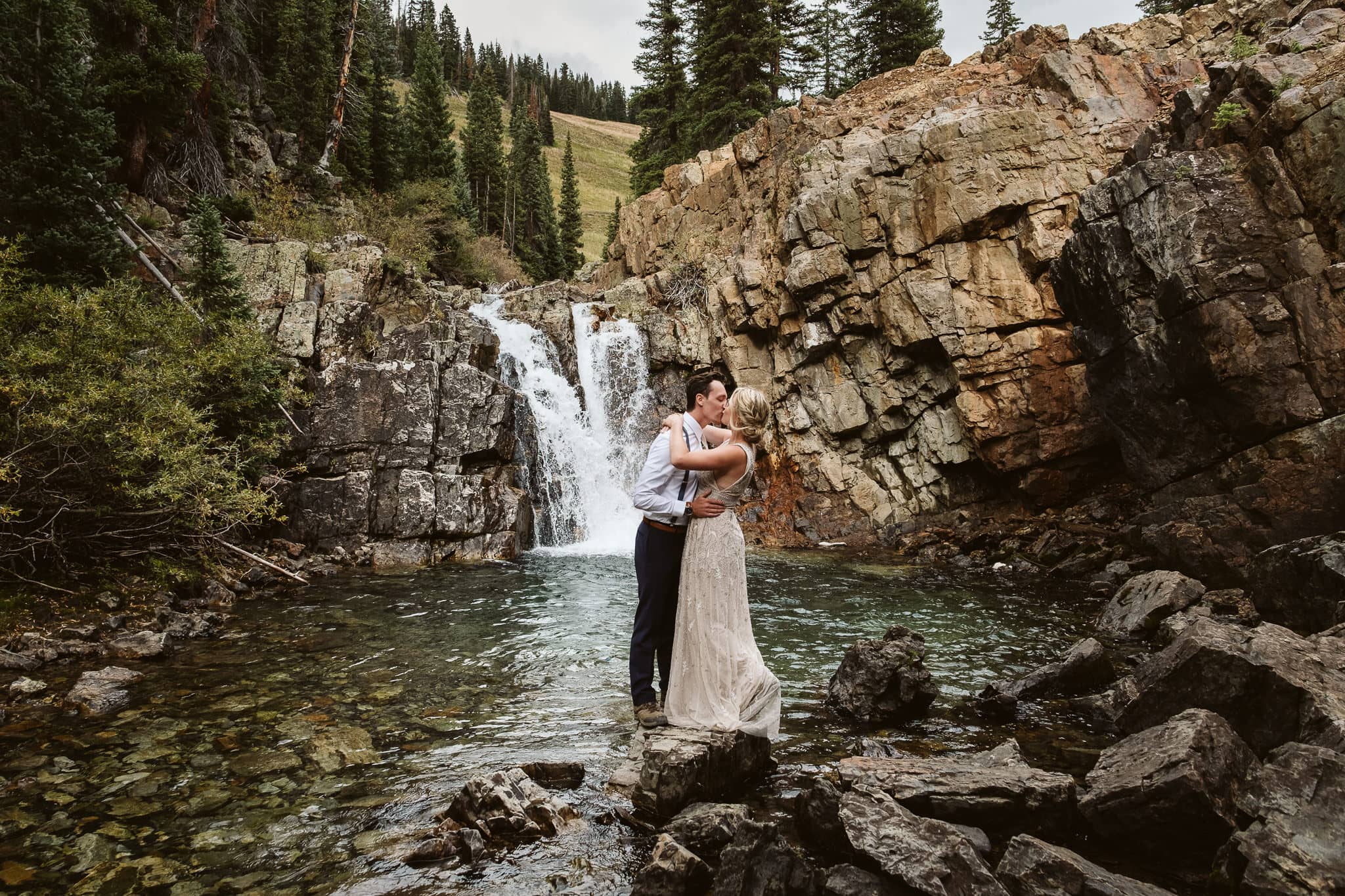 Fall Elopement at Waterfall in Crested Butte