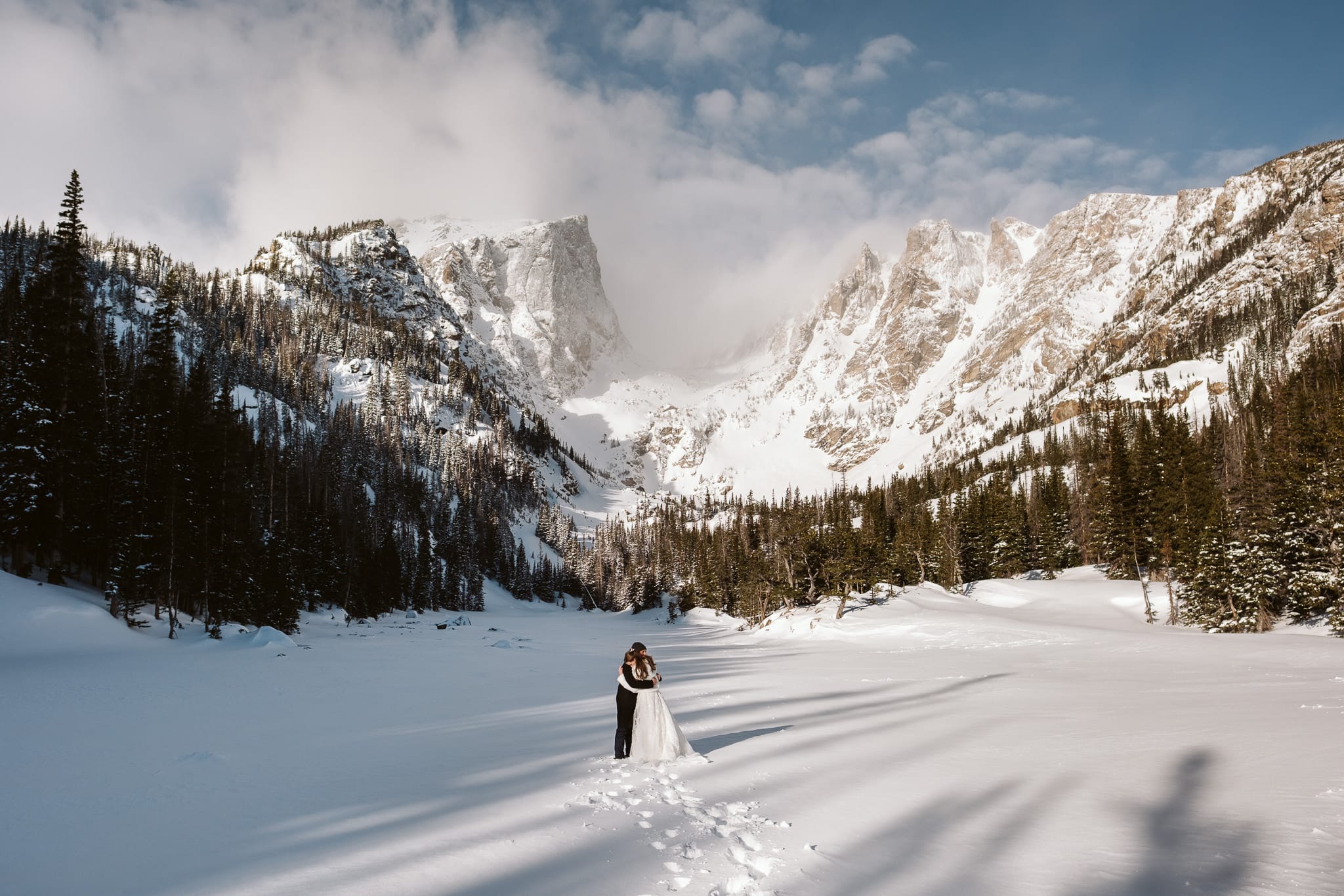Dream Lake elopement photo in winter