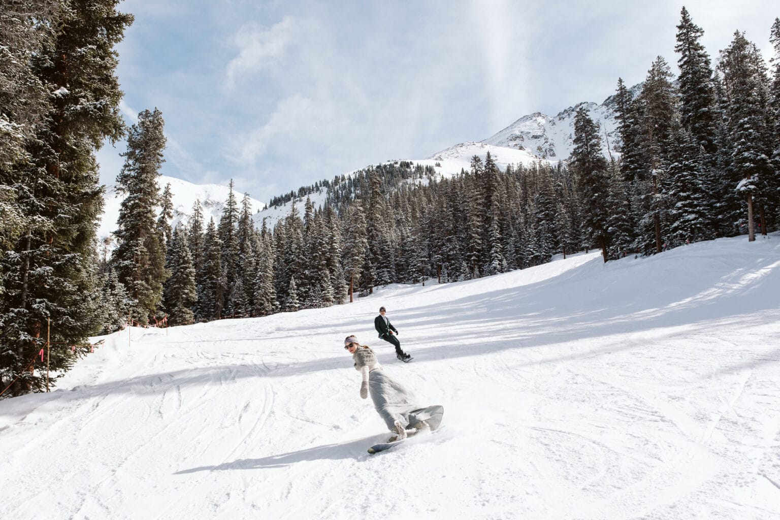 Snowboarding elopement at Arapahoe Basin in Colorado