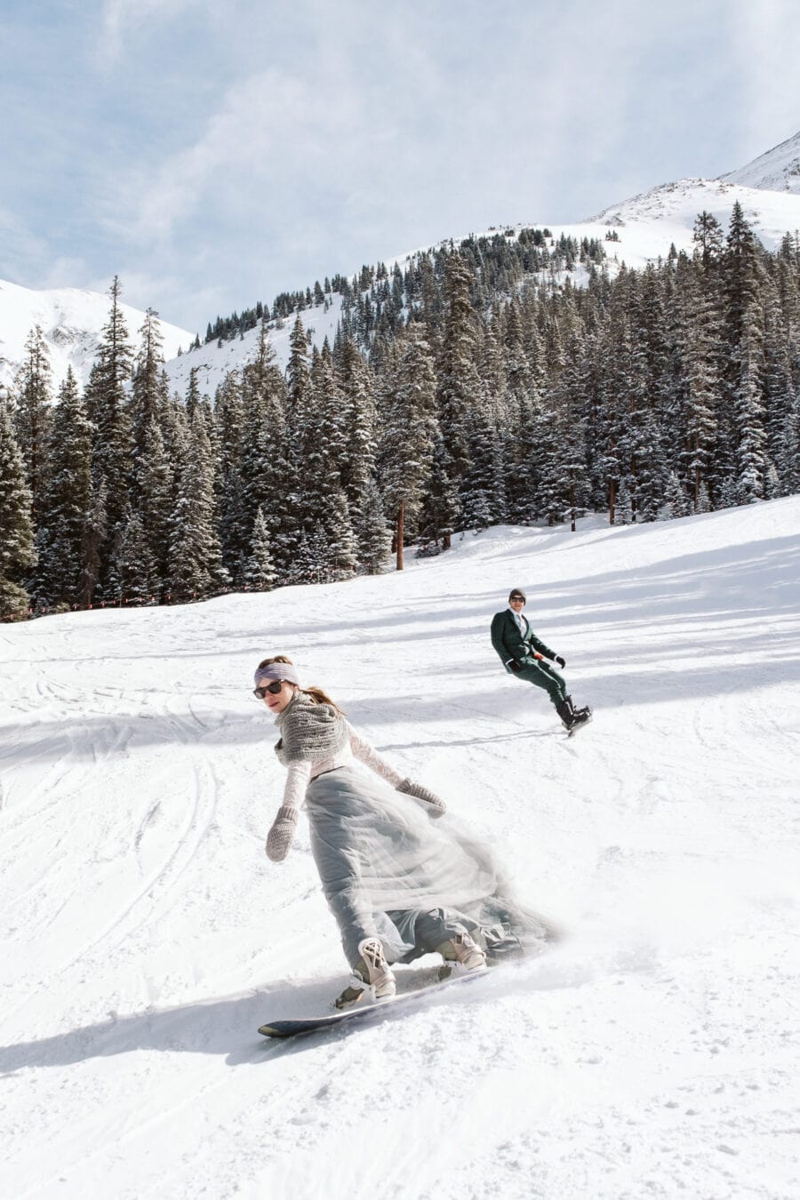 Snowboarding elopement at Arapahoe Basin in Colorado