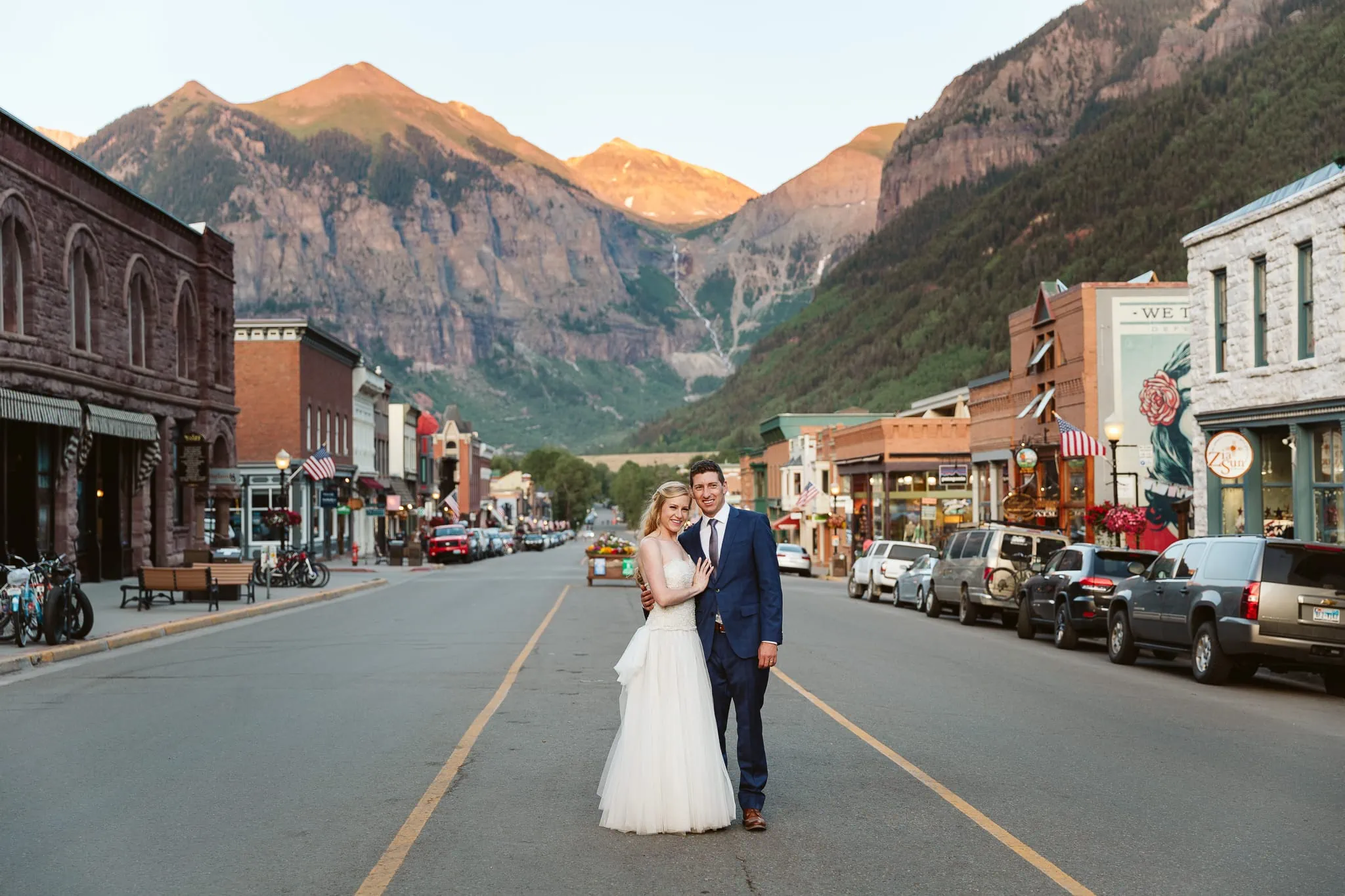 Wedding photos on the main street of Telluride